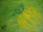 Tomate, grün, Acrylgemälde der Künstlerin Silvia Bartsch