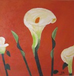 Calla, Efeu, Acrylbild mit Sand der Künstlerin Silvia Bartsch